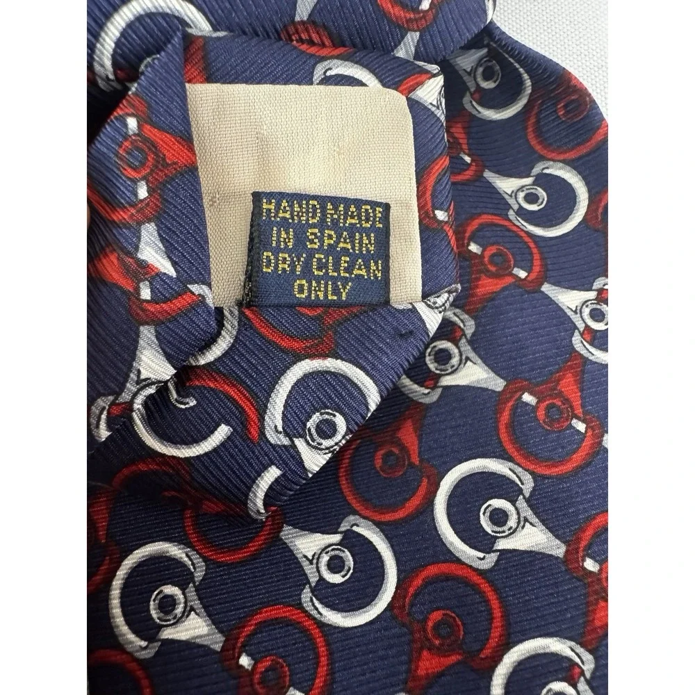 Cole Haan Navy Blue Red Silk Tie Equestrian Horse Bit Nautical Classic Prep 58